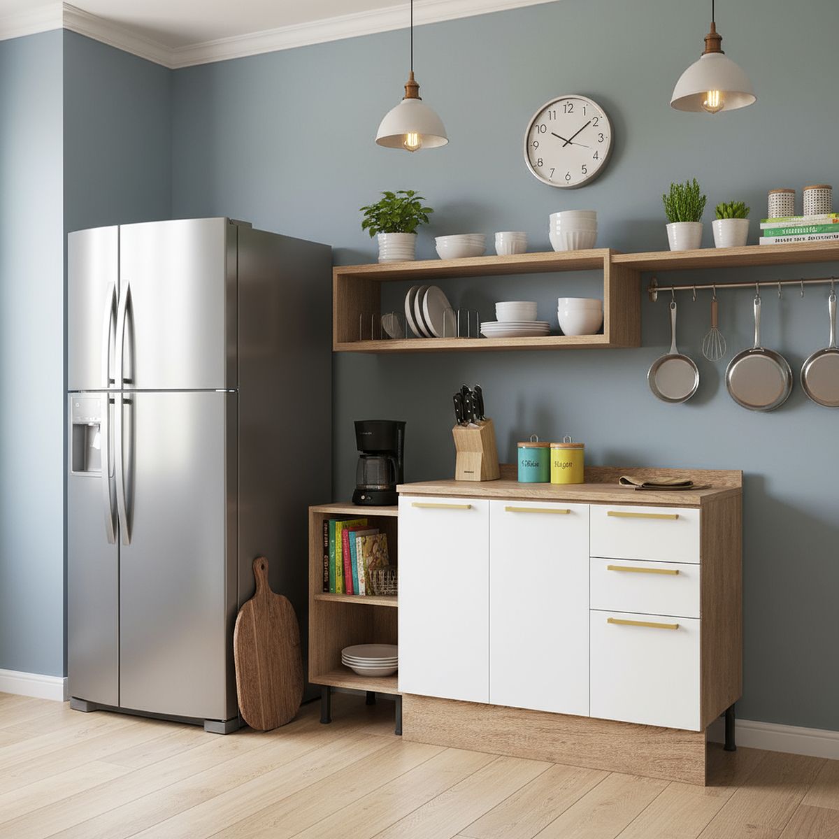 DUSCHY - Mueble Base con Cubierta 3 Puertas Y 2 Cajones Blanco