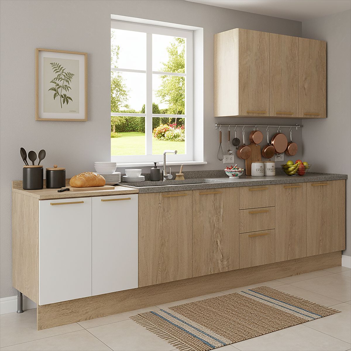 DUSCHY - Mueble Base con Cubierta 2 Puertas Blanco