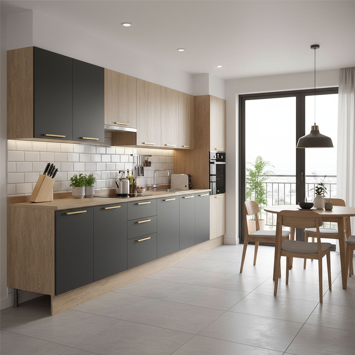 DUSCHY - Mueble Base con Cubierta 2 Puertas Grafito