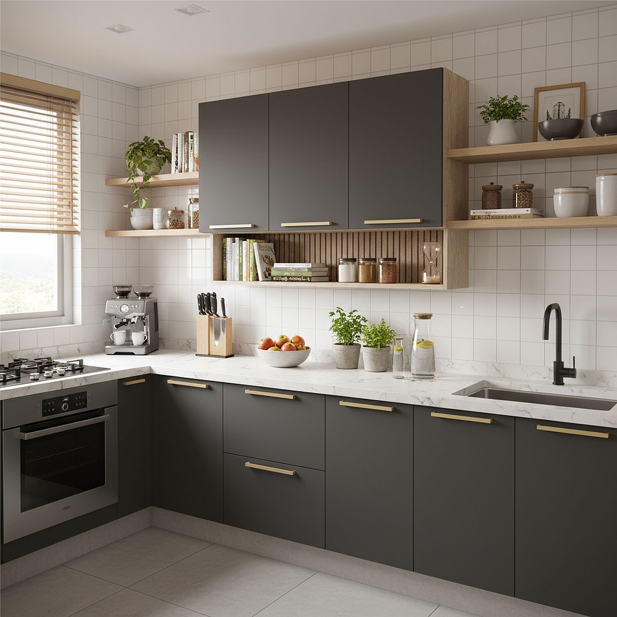 DUSCHY - Mueble Mural con Nicho 3 Puertas Grafito