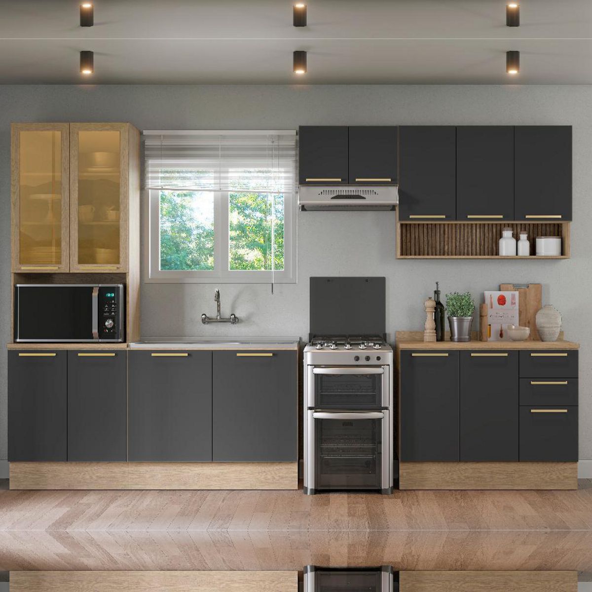 DUSCHY - Armario con Cubierta 2 Puertas Grafito con Vidrio