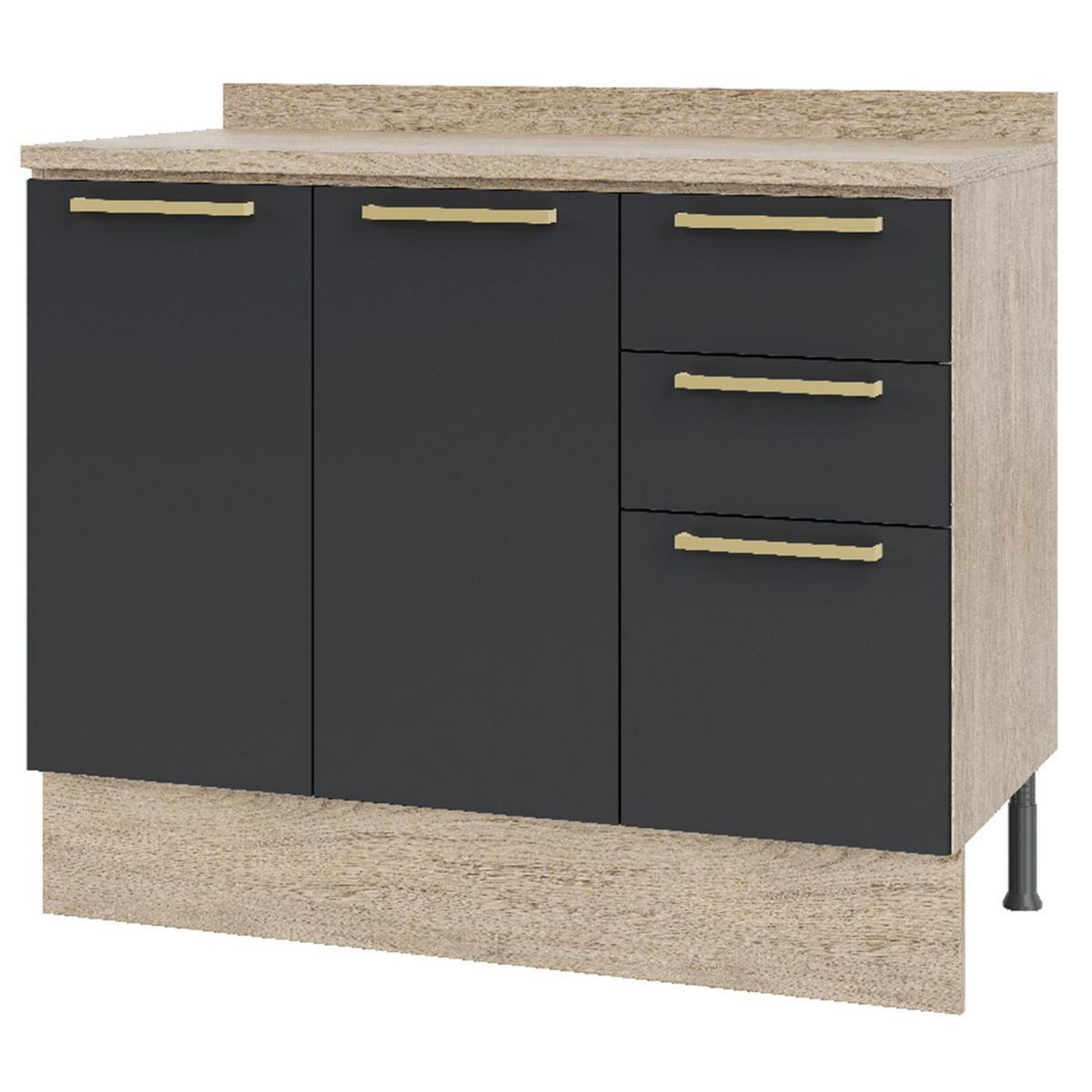 DUSCHY - Mueble Base con Cubierta 3 Puertas Y 2 Cajones Grafito