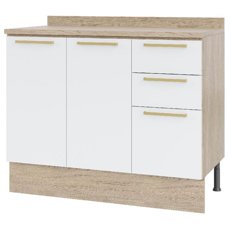 Mueble Base con Cubierta 3 Puertas Y 2 Cajones Blanco