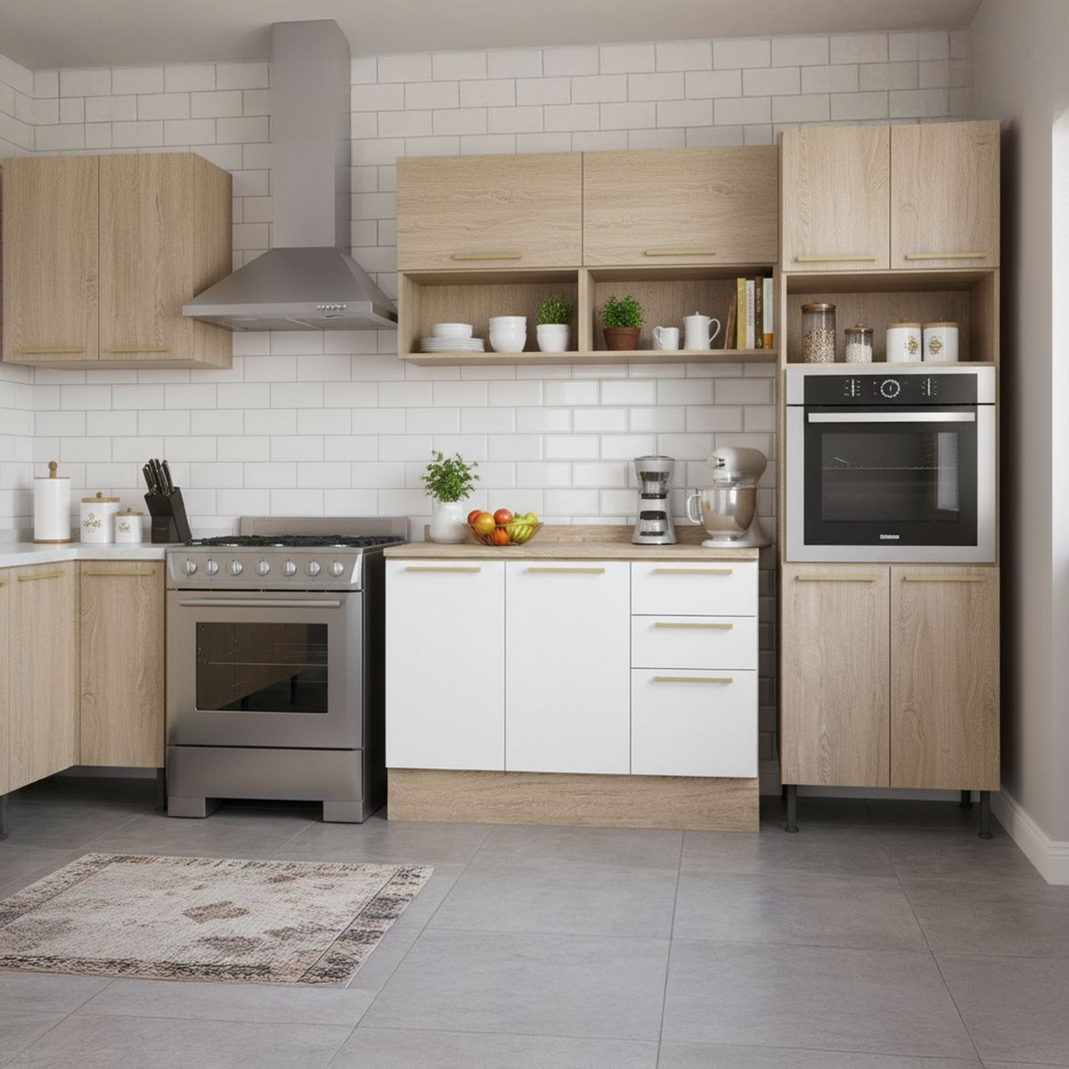 DUSCHY - Mueble Base con Cubierta 3 Puertas Y 2 Cajones Blanco