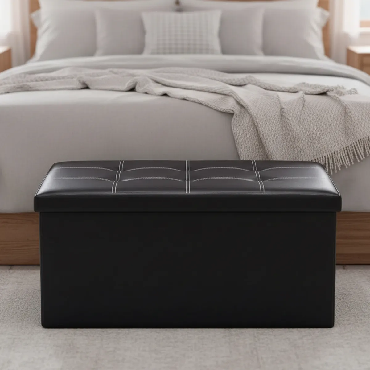 IMPORTADORA USA - Banco baúl otomano plegable ecocuero café