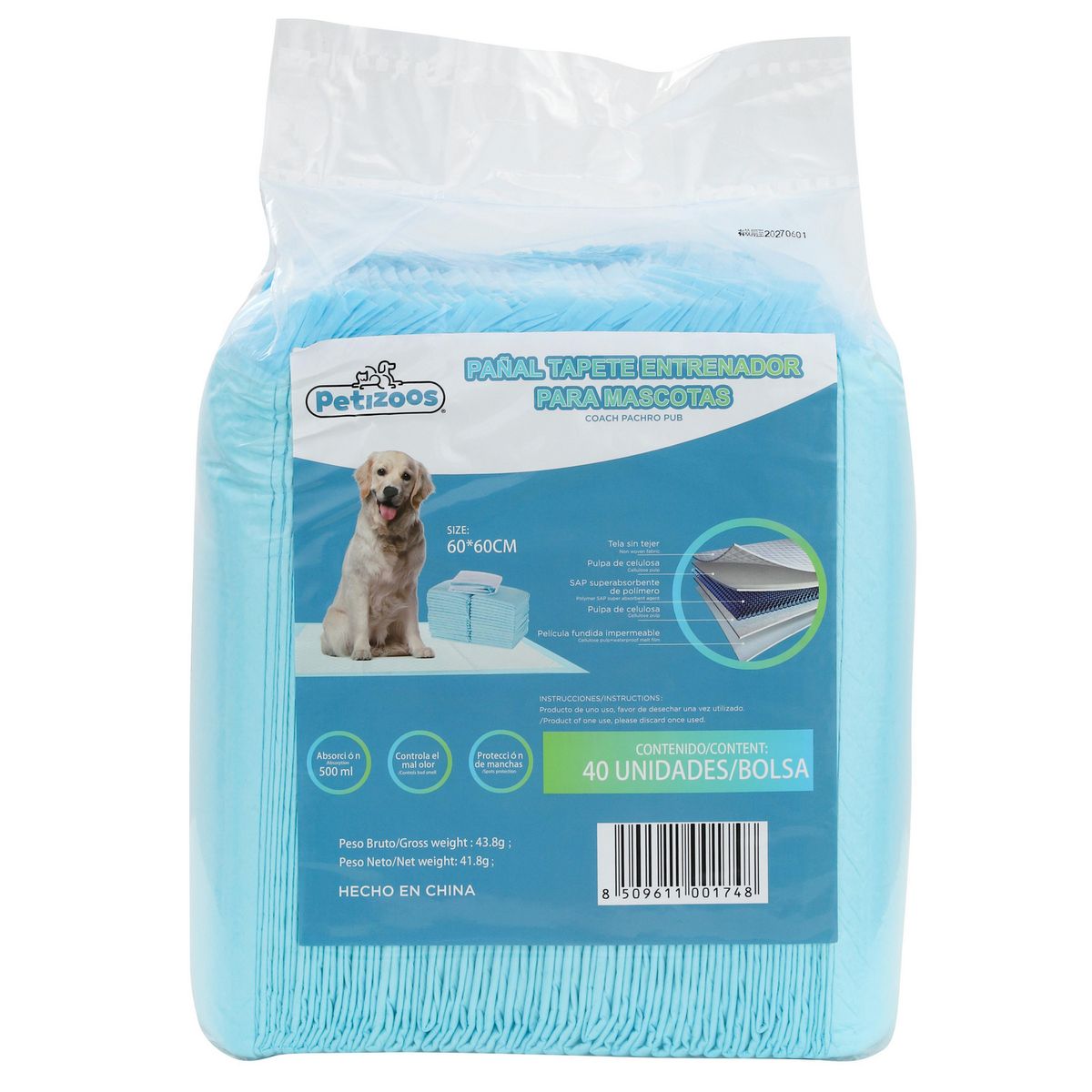 PETIZOOS - Sabanilla para perros entrenamiento 60x60 cm 40 unds