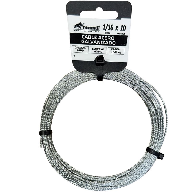 MAMUT - Cable de acero galvanizado 6x7 + FC diámetro 1/16 x 10 mt