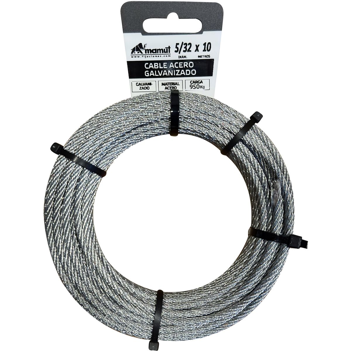 MAMUT - Cable de acero galvanizado 6x7 + FC diámetro 5/32 x 10 mt