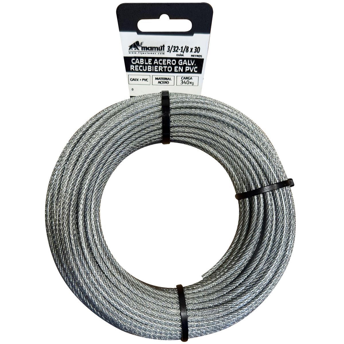 MAMUT - Cable de acero 6x7 + FC galvanizado recubierto PVC 3/32-1/8 x 30 mt