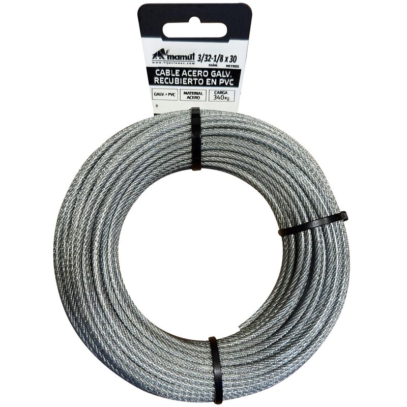 MAMUT - Cable de acero 6x7 + FC galvanizado recub. PVC 3/32-1/8 x 30 mt