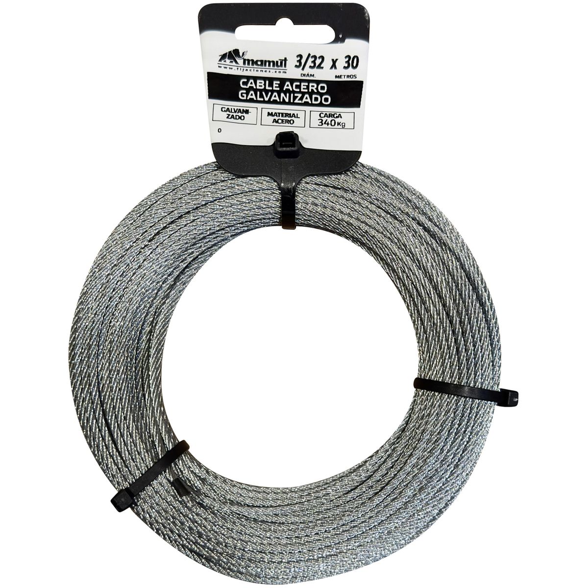 MAMUT - Cable de acero galvanizado 6x7 + FC diámetro 3/32 x 30 mt