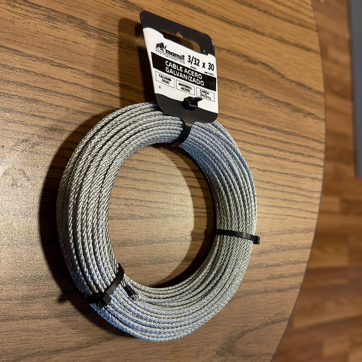 MAMUT - Cable de acero galvanizado 6x7 + FC diámetro 3/32 x 30 mt