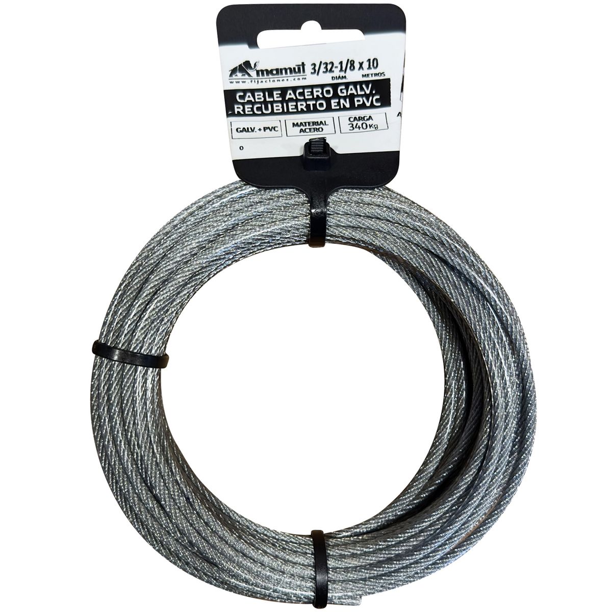 MAMUT - Cable de acero 6x7 + FC galvanizado recubierto PVC 3/32-1/8 x 10 mt