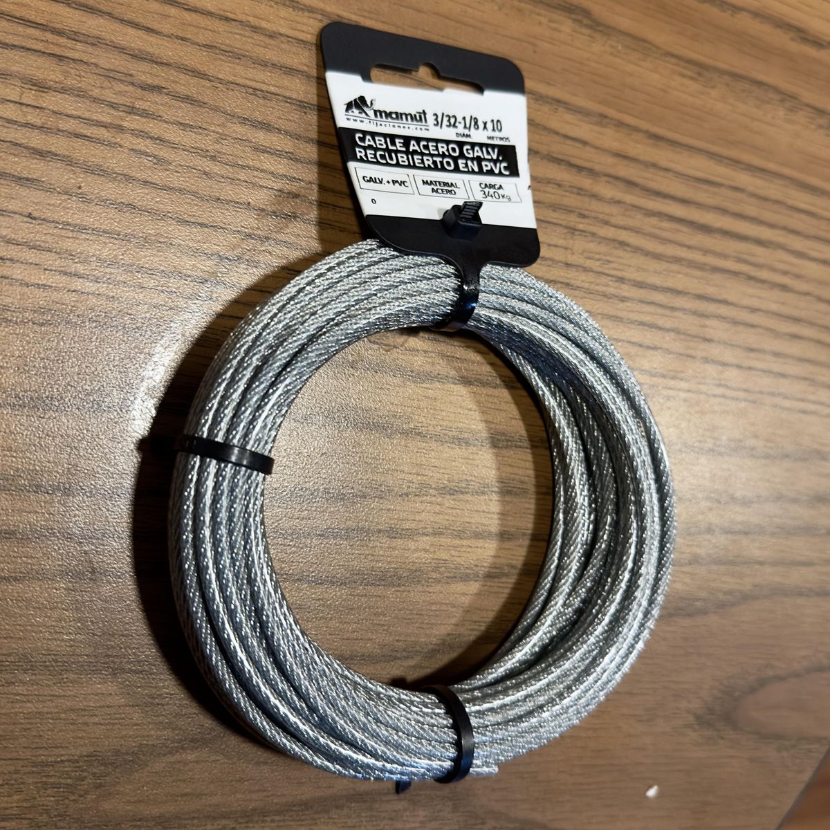 MAMUT - Cable de acero 6x7 + FC galvanizado recubierto PVC 3/32-1/8 x 10 mt