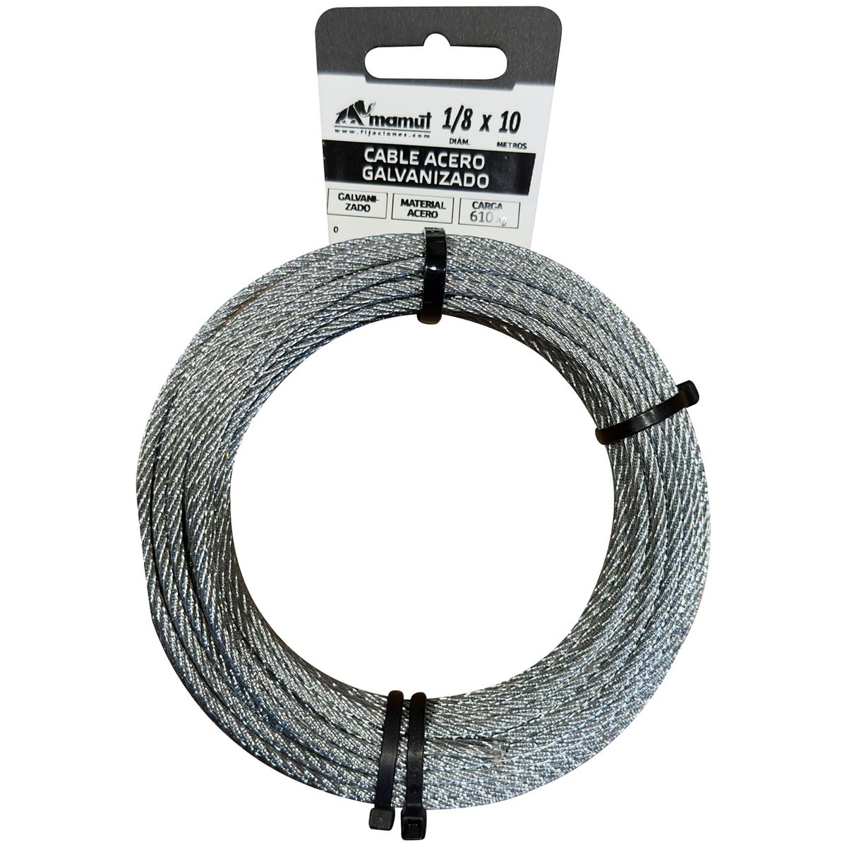 MAMUT - Cable de acero galvanizado 6x7 + FC diámetro 1/8 x 10 mt