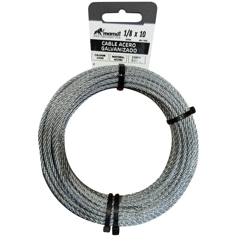 MAMUT - Cable de acero galvanizado 6x7 + FC diámetro 1/8 x 10 mt