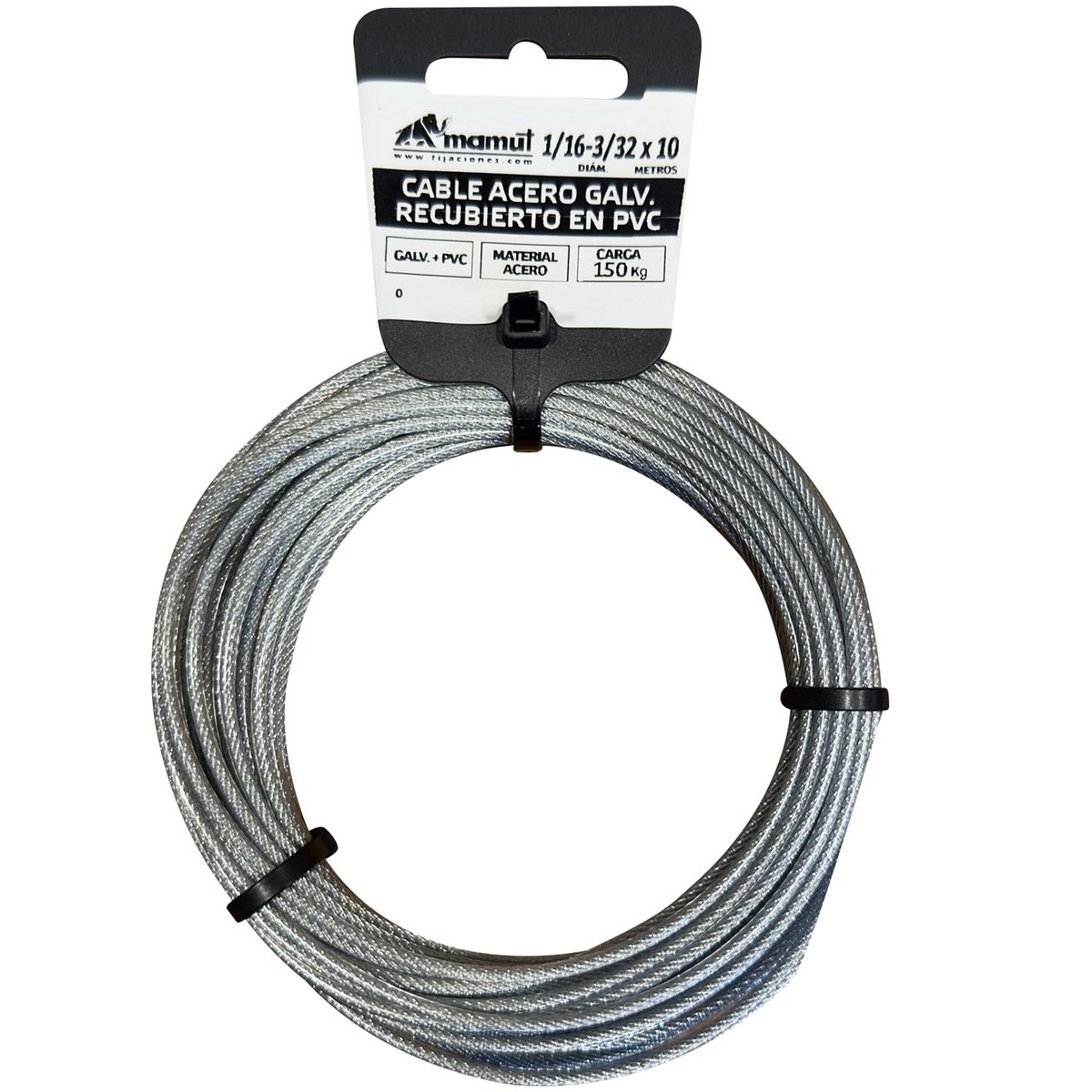 MAMUT - Cable de acero 6x7 + FC galvanizado recubierto PVC 1/16-3/32x10 mt