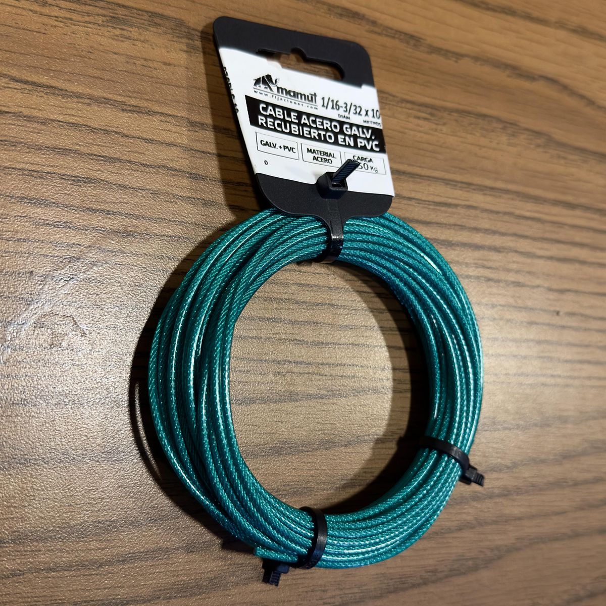 MAMUT - Cable de acero 6x7 + FC galvanizado recubierto PVC Ver 1/16-3/32 x 10 mt