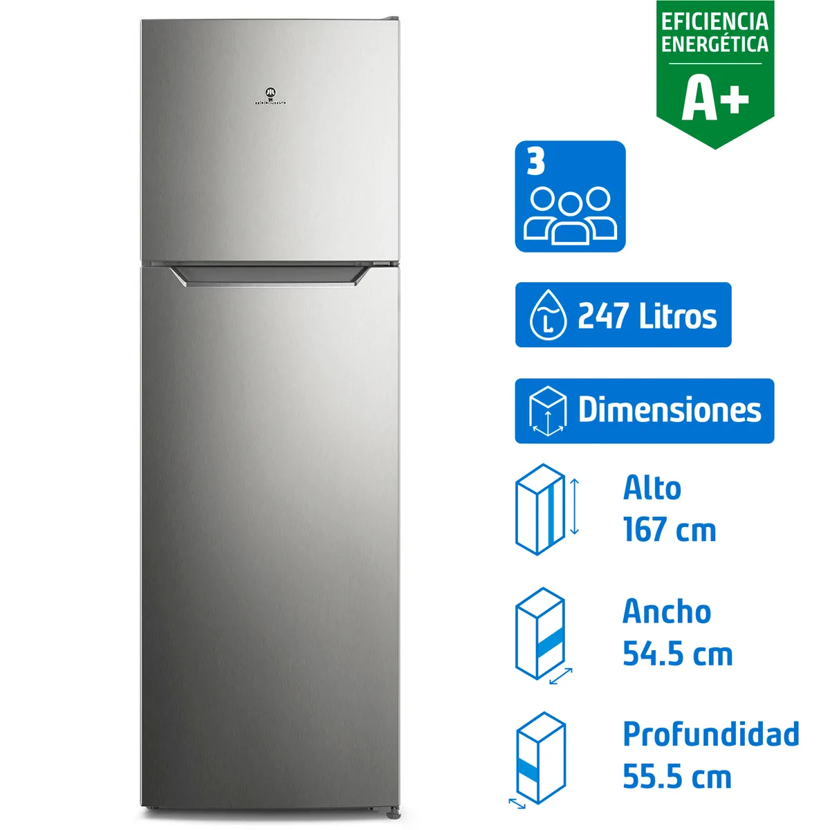 MADEMSA - Refrigerador Top Freezer No Frost 247 Litros Inox Altus 1250I