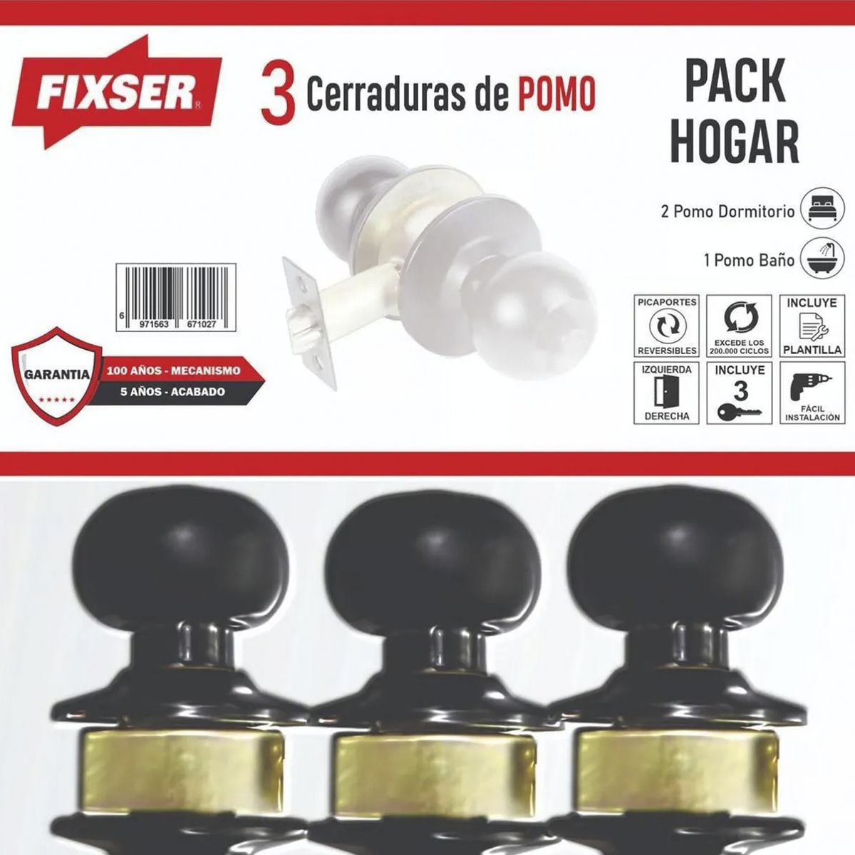FIXSER - Pack Pomos Cerradura de baño Pomo Negro 