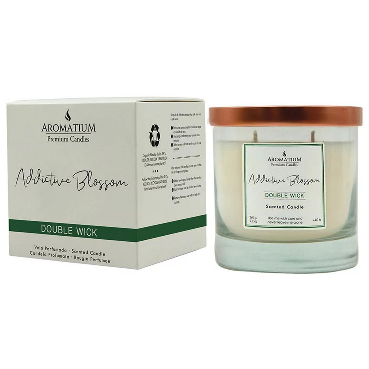 GENERICO - Vela vidrio Aromatium Premium Doble Mecha, addictive blossom 9,5x9cm