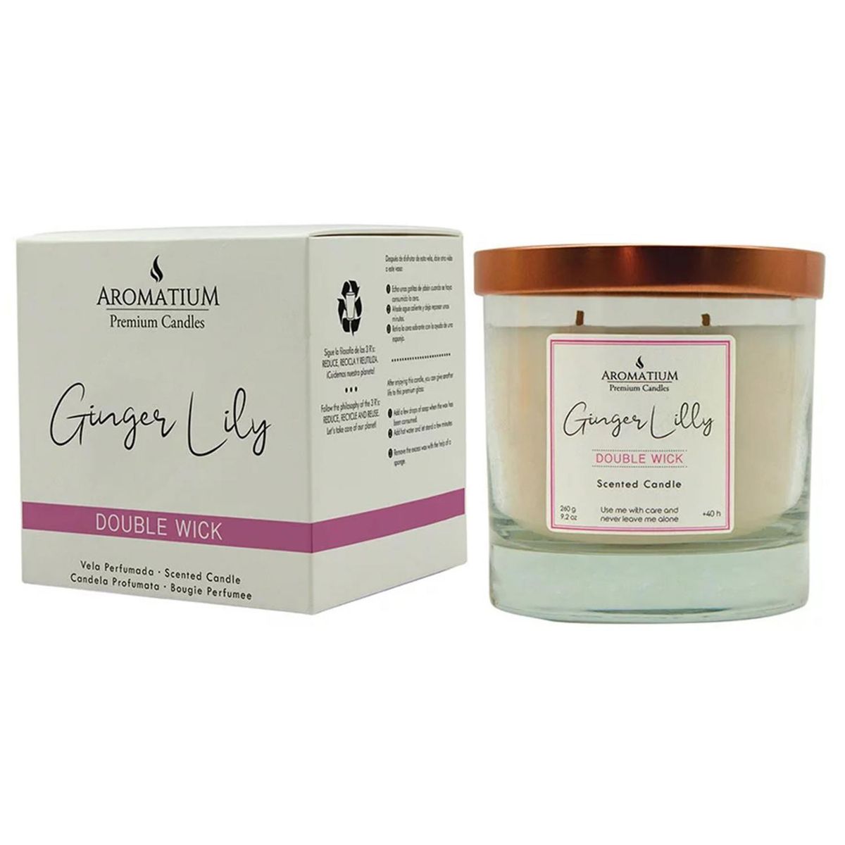 GENERICO - Vela vidrio Aromatium Premium Doble Mecha, ginger lily 9,5x9cm