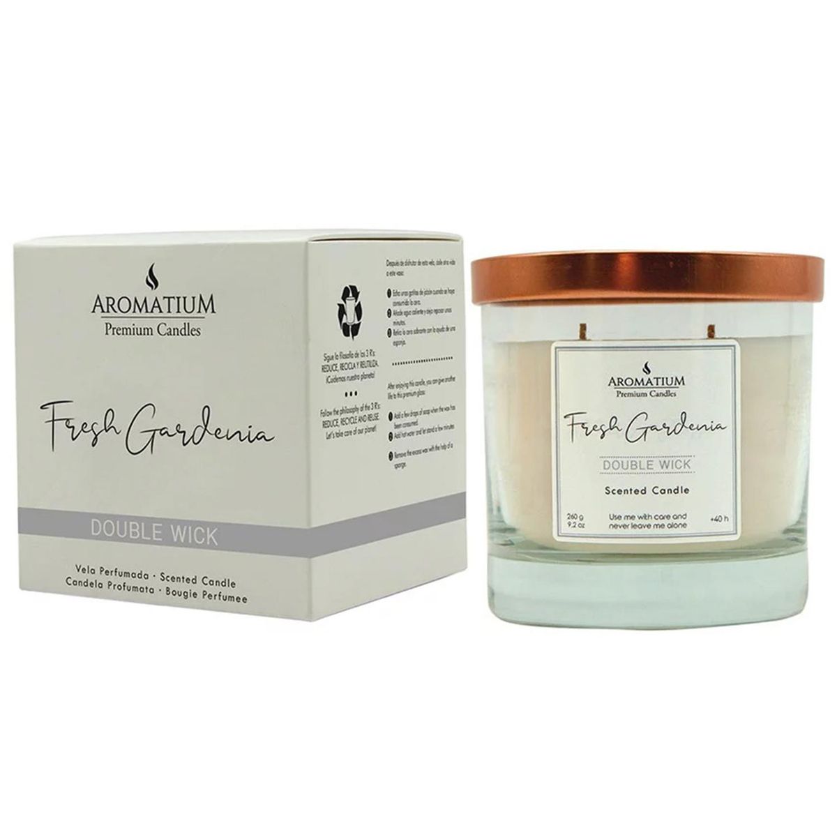 GENERICO - Vela vidrio Aromatium Premium Doble Mecha, fresh gardemia 9,5x9cm