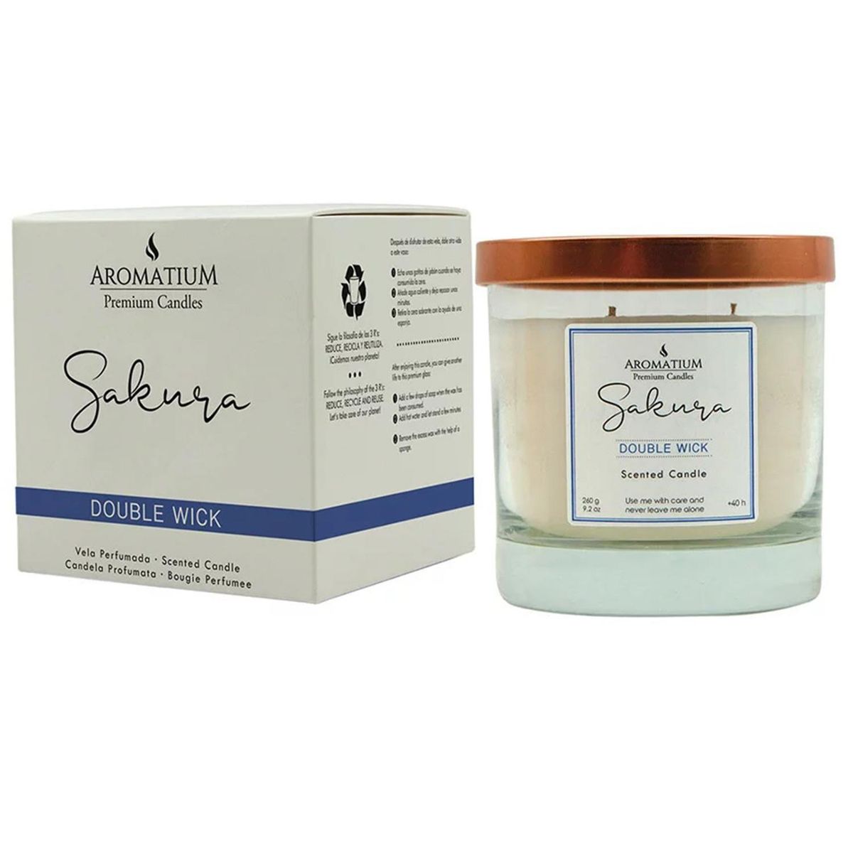 GENERICO - Vela vidrio Aromatium Premium Doble Mecha, sakura 9,5x9cm