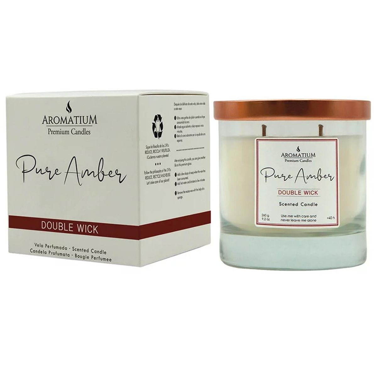 GENERICO - Vela vidrio Aromatium Premium Doble Mecha, pure amber 9,5x9cm