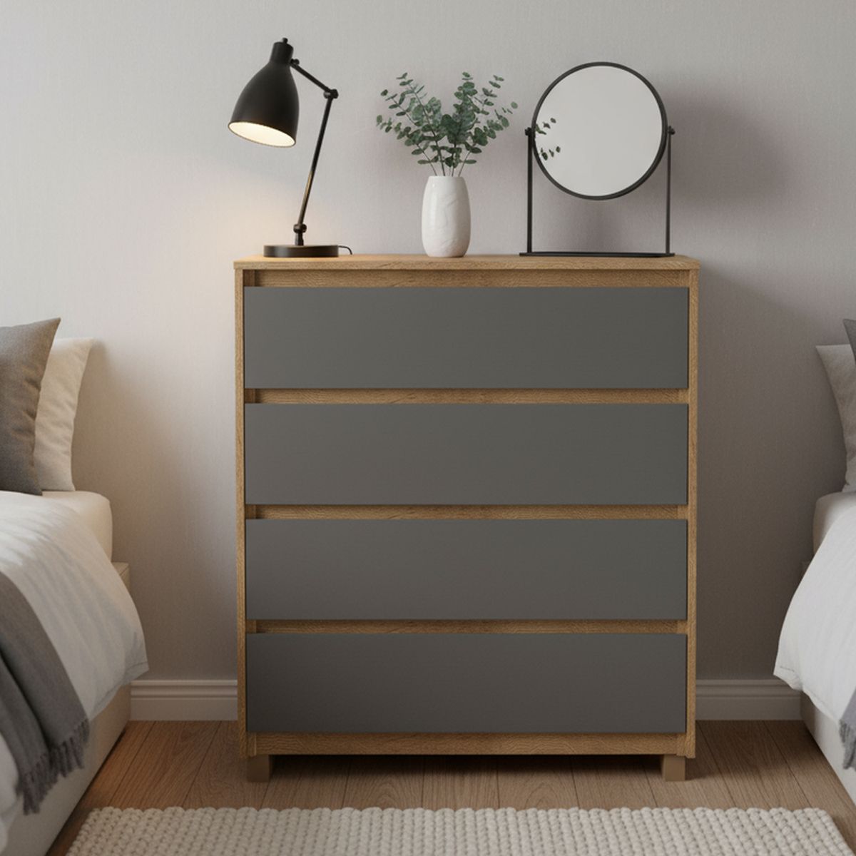 VEKKAHOME - Cómoda 4 Cajón(es) Coimbra 87x104.7x44.3 cm Grafito