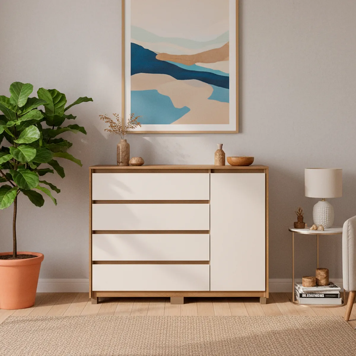 VEKKAHOME - Cómoda 1 Puerta 4 Cajón(es) Coimbra 135x104.7x44.5 cm Café