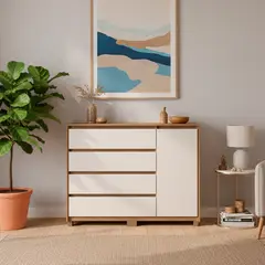 VEKKAHOME - Cómoda 1 Puerta 4 Cajón(es) Coimbra 135x104.7x44.5 cm Café