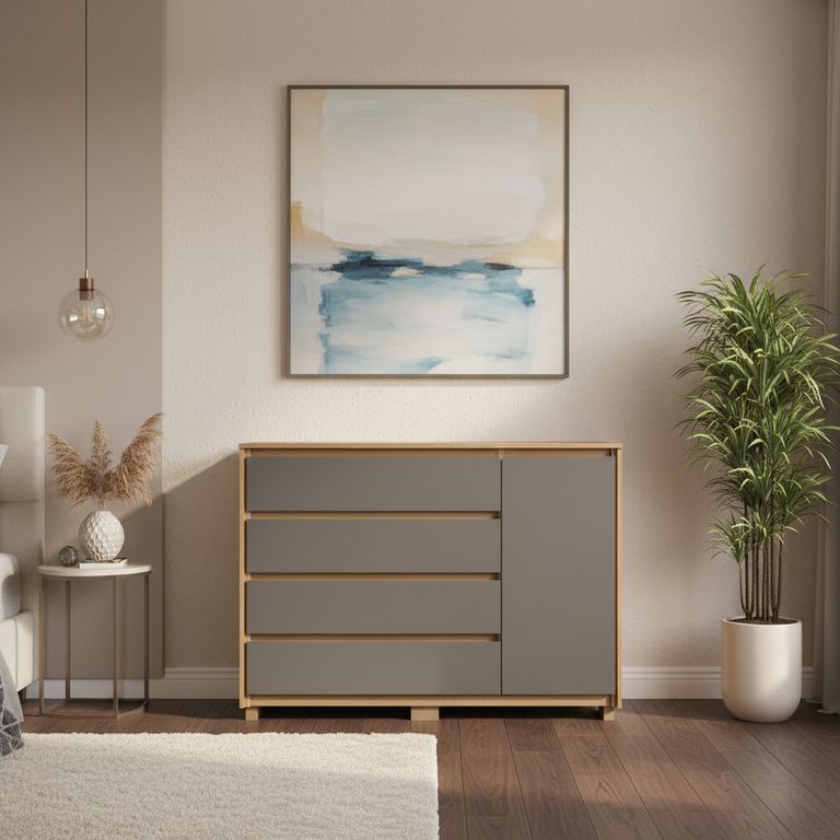 VEKKAHOME Cómoda 1 Puerta 4 Cajón(es) Coimbra 135x104.7x44.5 cm Grafito
