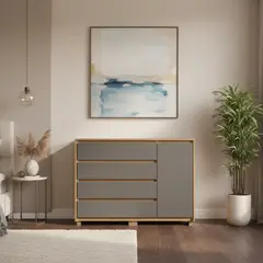 VEKKAHOME - Cómoda 1 Puerta 4 Cajón(es) Coimbra 135x104.7x44.5 cm Grafito