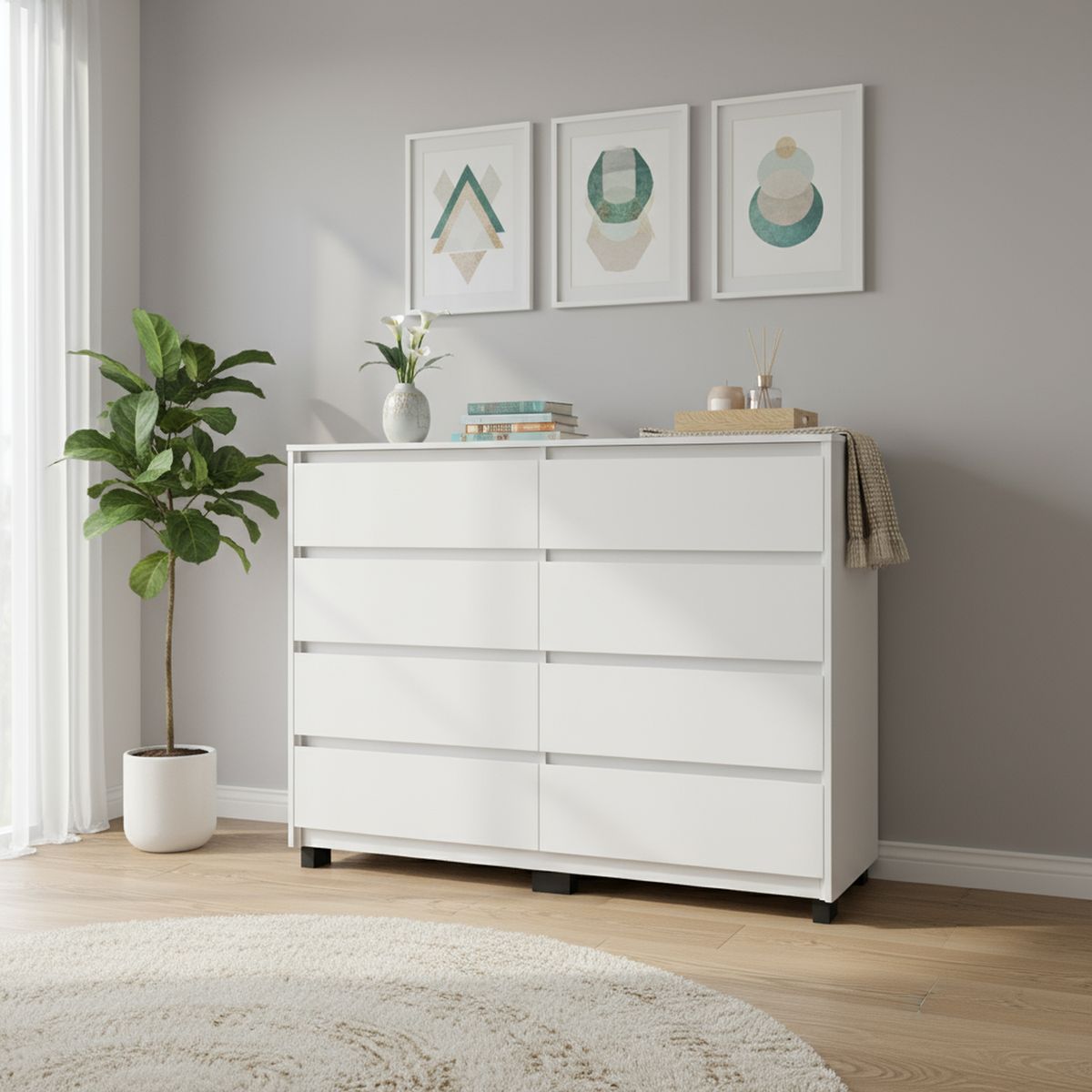 VEKKAHOME - Cómoda 8 Cajón(es) Coimbra 135x104.7x44.5 cm Blanco