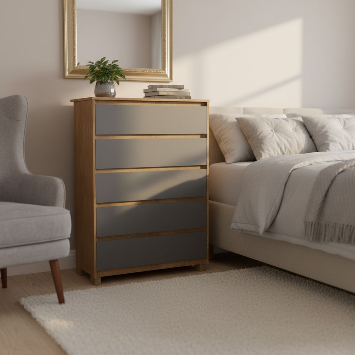 VEKKAHOME - Cómoda 5 Cajón(es) Coimbra 87x127.9x44.3 cm Grafito