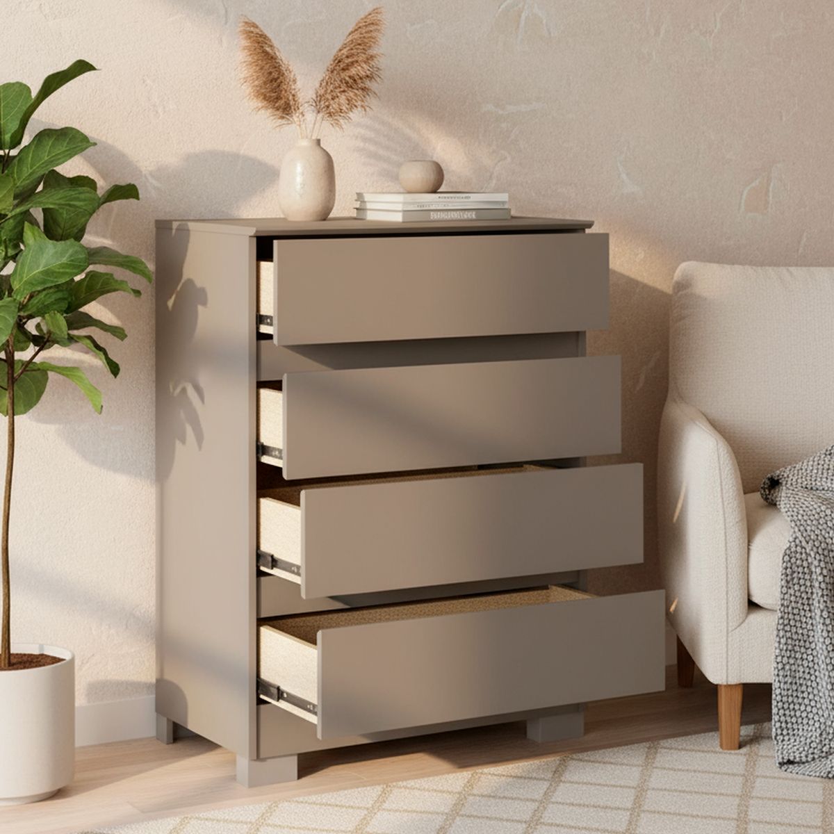 VEKKAHOME - Cómoda 4 Cajón(es) Maia 71.5x97x45.3 cm Gris