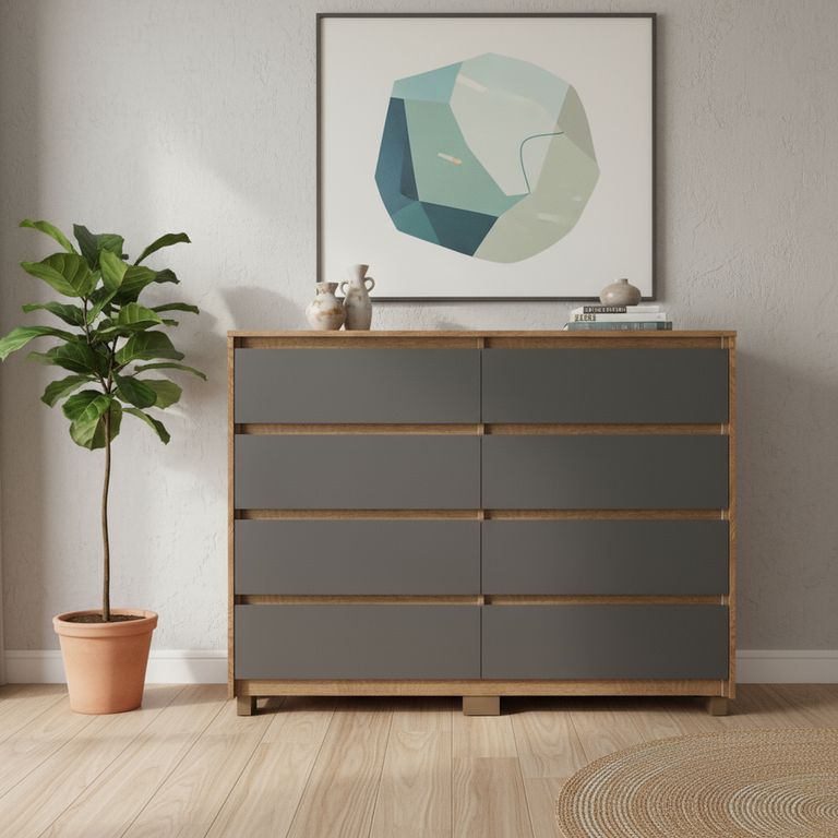 VEKKAHOME Cómoda 8 Cajón(es) Coimbra 135x104.7x44.5 cm Grafito