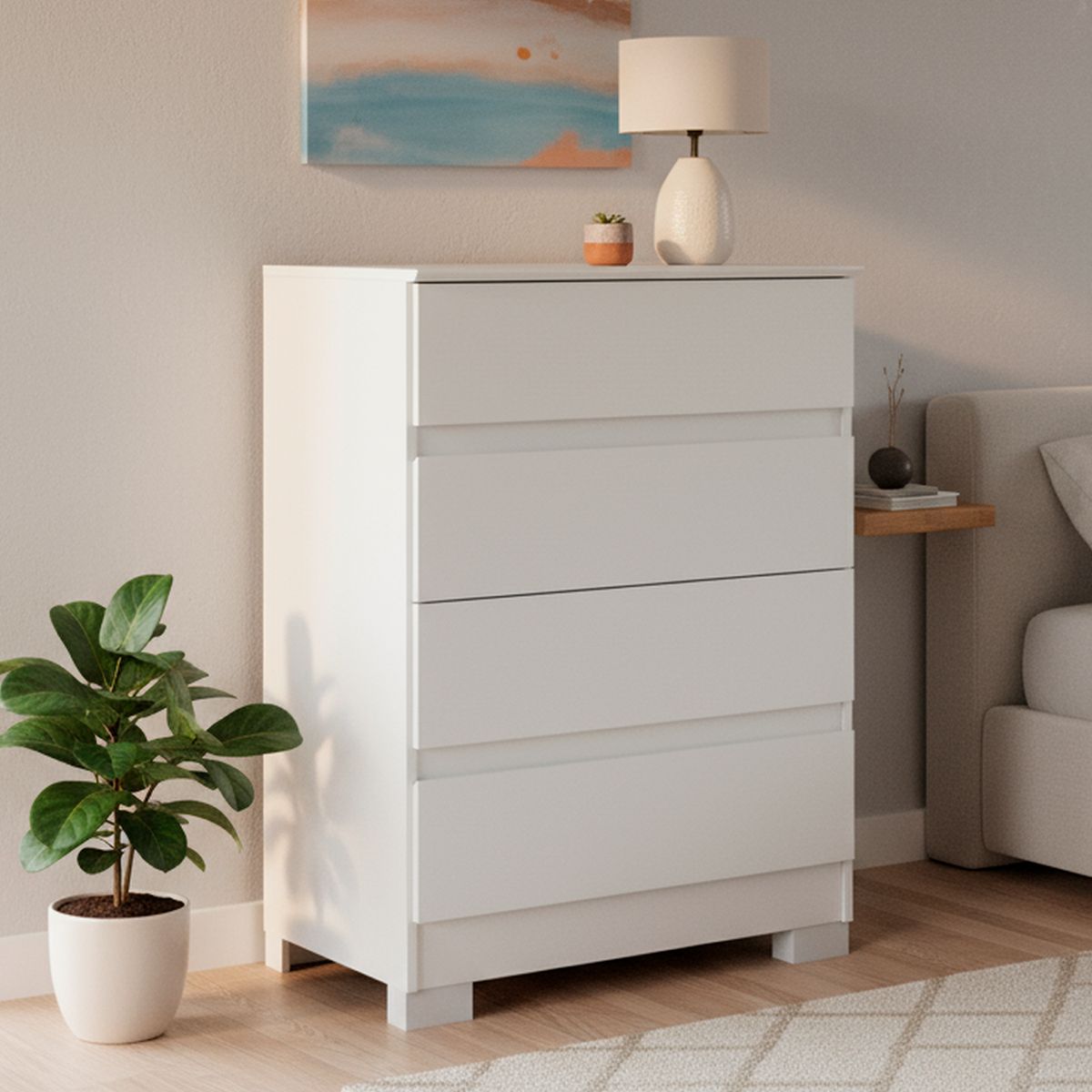 VEKKAHOME - Cómoda 4 Cajón(es) Maia 71.5x97x45.3 cm Blanco