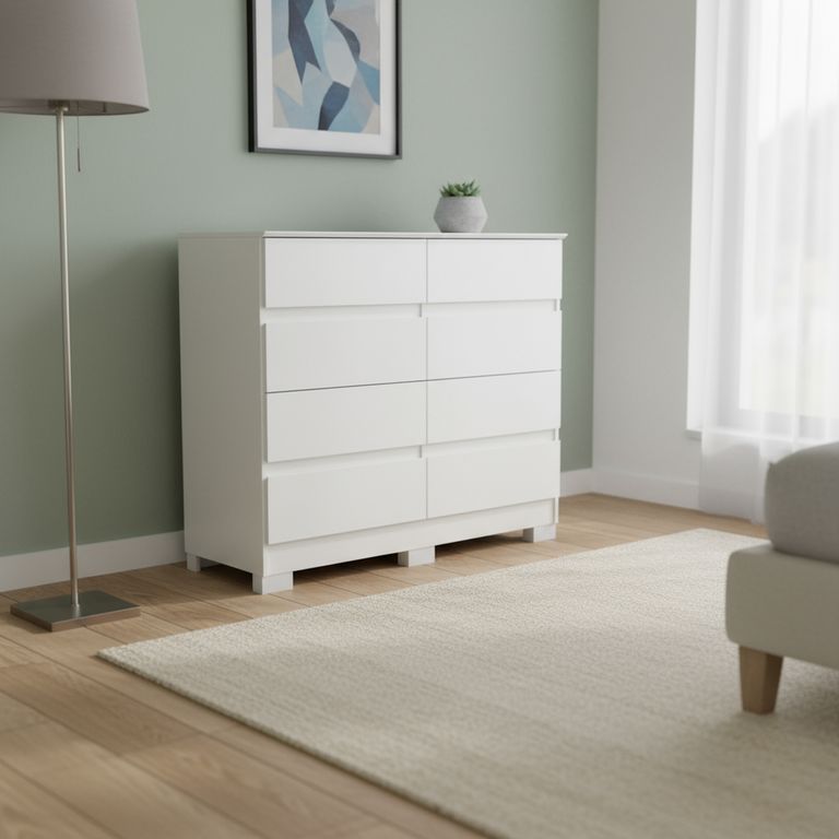 VEKKAHOME Cómoda 8 Cajón(es) Lara 108x97x45.3 cm Blanco