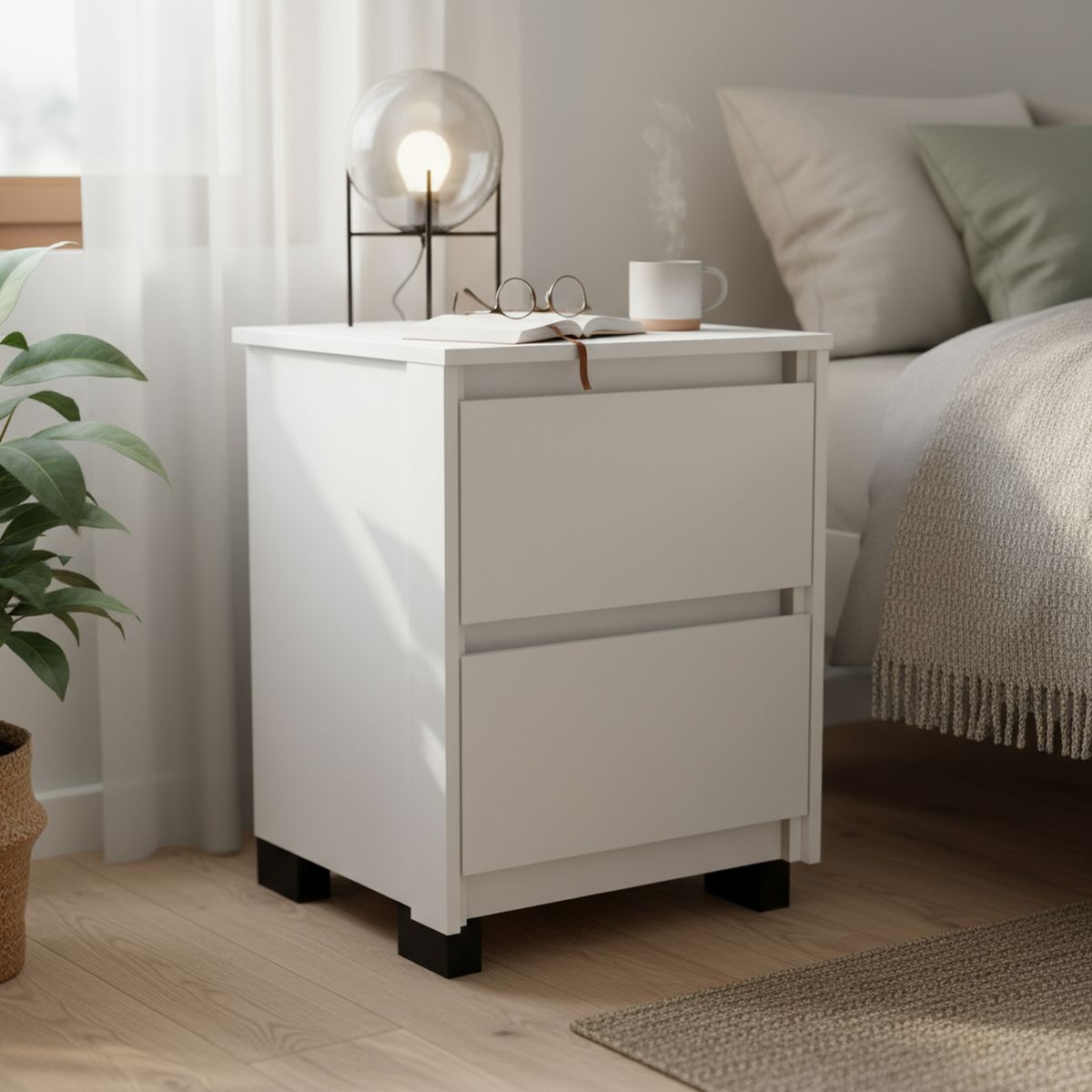 VEKKAHOME - Velador 2 Cajón(es) Coimbra 44.5x59.8x44.5 cm Blanco