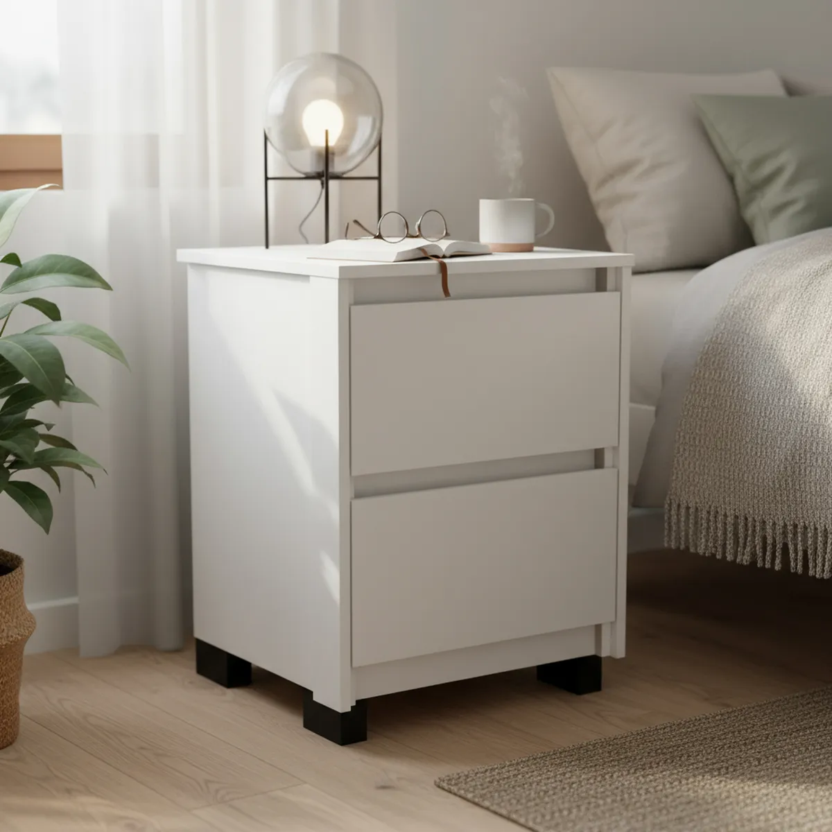 VEKKAHOME - Velador 2 Cajón(es) Coimbra 44.5x59.8x44.5 cm Blanco