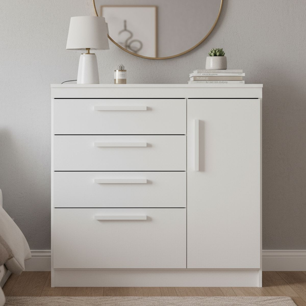 VEKKAHOME - Cómoda 2 Puertas 3 Cajón(es) Lille 93.8x92.5x44.8 cm Blanco