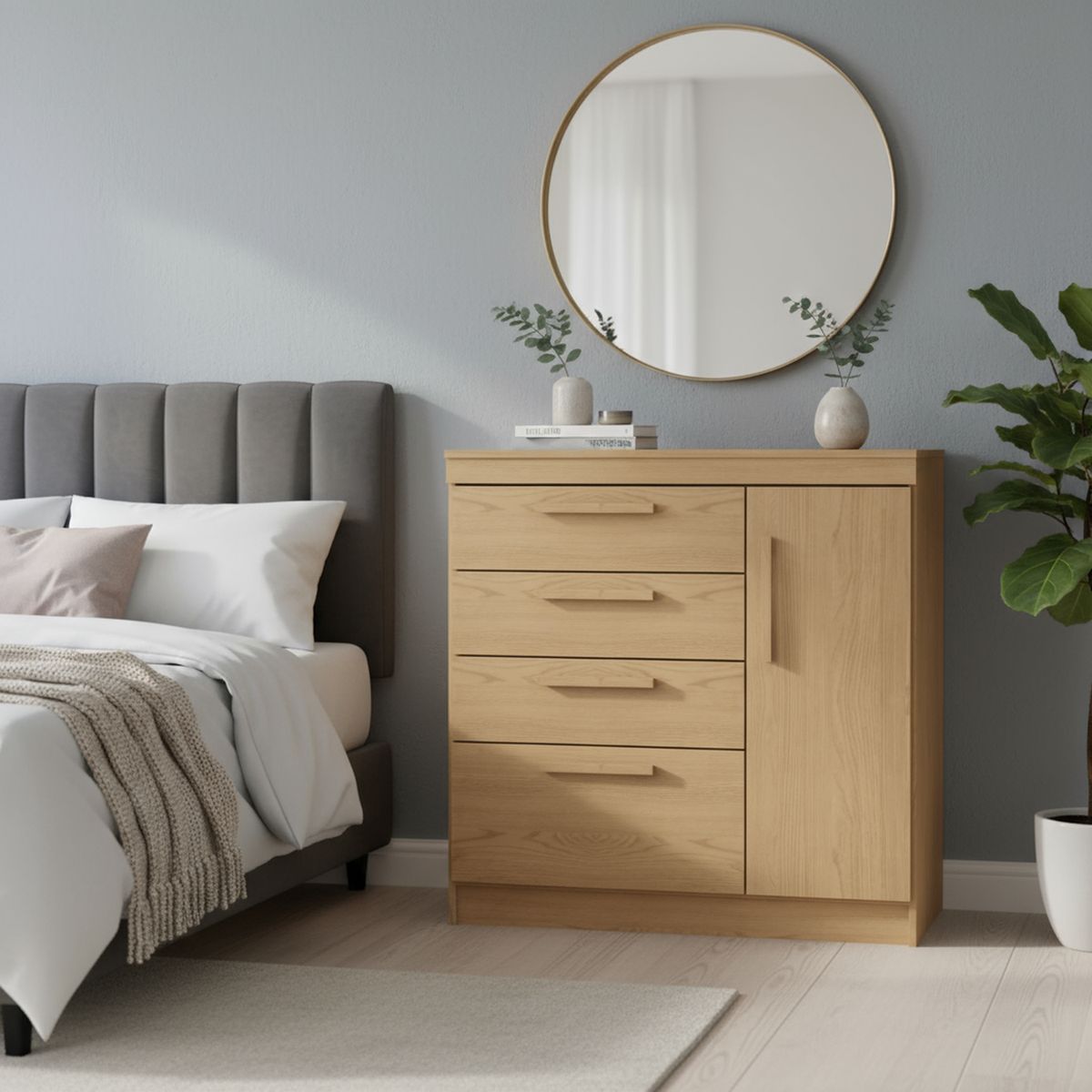 VEKKAHOME - Cómoda 2 Puertas 3 Cajón(es) Lille 93.8x92.5x44.8 cm Café