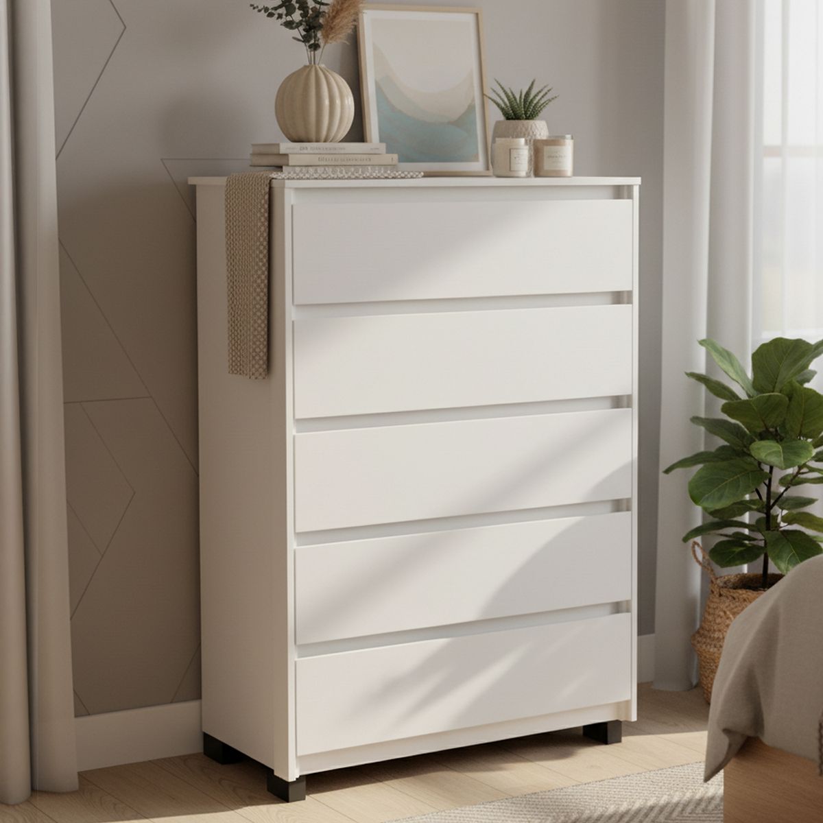 VEKKAHOME - Cómoda 5 Cajón(es) Coimbra 87x127.9x44.3 cm Blanco