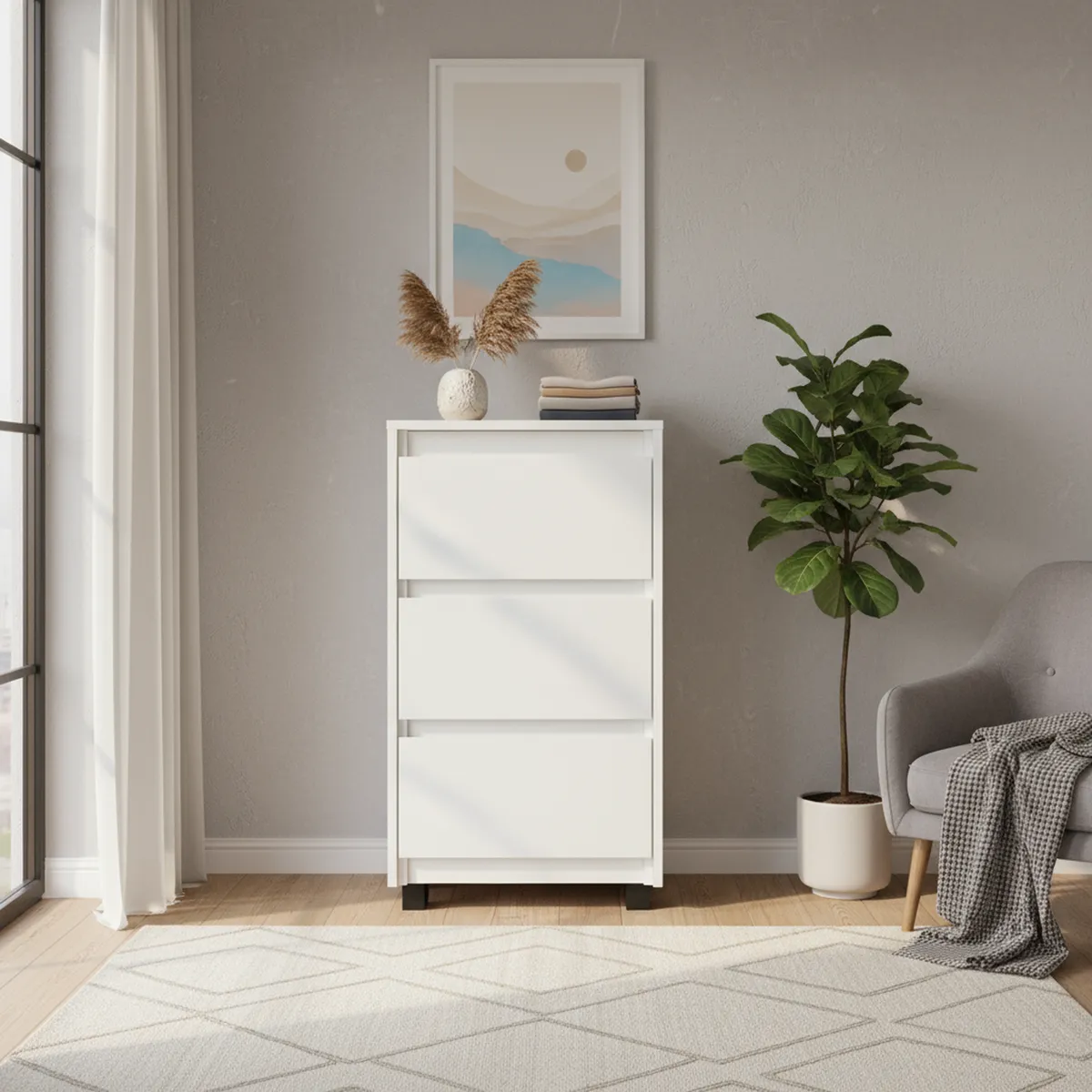 VEKKAHOME - Cómoda 3 Cajón(es) Coimbra 44.5x83.5x44.5 cm Blanco