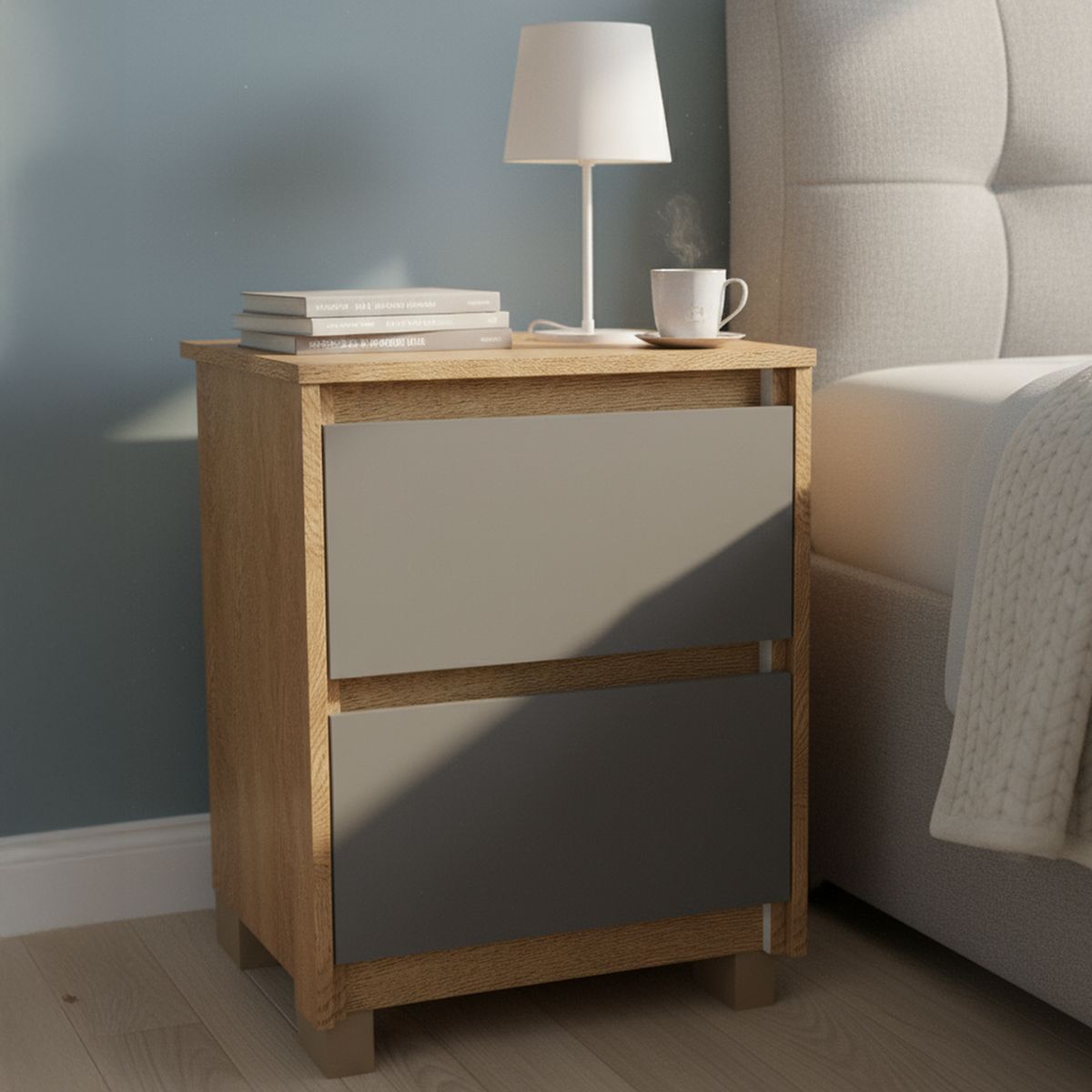 VEKKAHOME - Velador 2 Cajón(es) Coimbra 44.5x59.8x44.5 cm Grafito