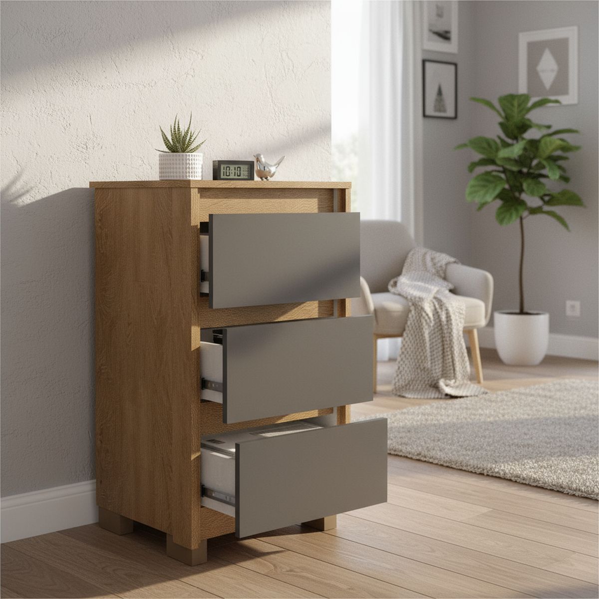 VEKKAHOME - Cómoda 3 Cajón(es) Coimbra 44.5x83.5x44.5 cm Grafito