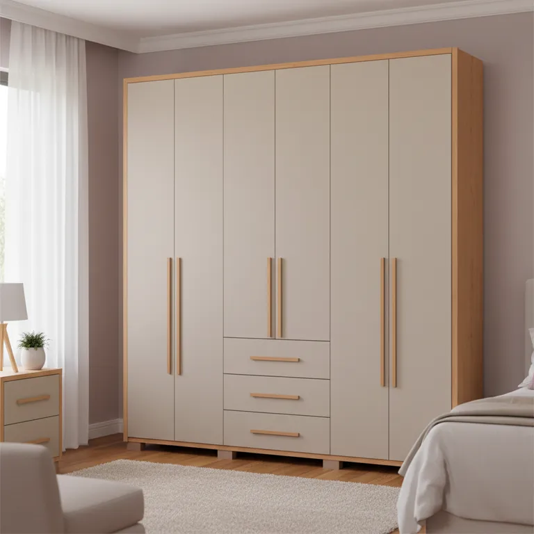 VEKKAHOME Clóset Safira 6 Puerta(s) 3 Cajón(es) 7 Repisa(s) 212.3x222x47 cm Beige