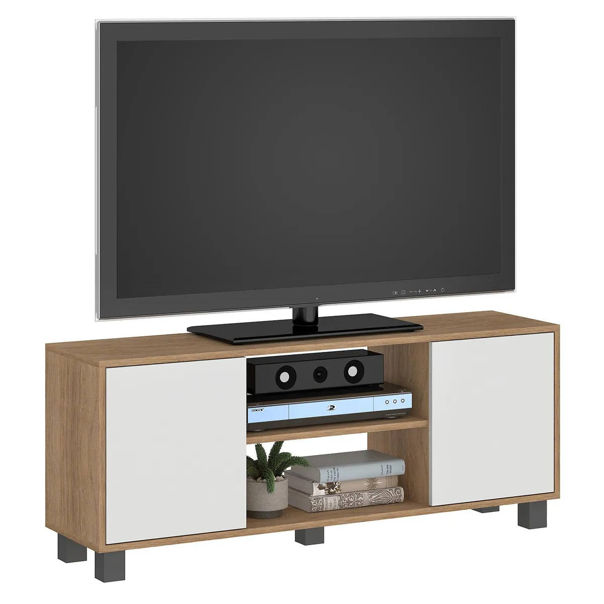 VEKKAHOME - Rack TV 50 " Portugal Blanco/Café 120x48.5x30 cm